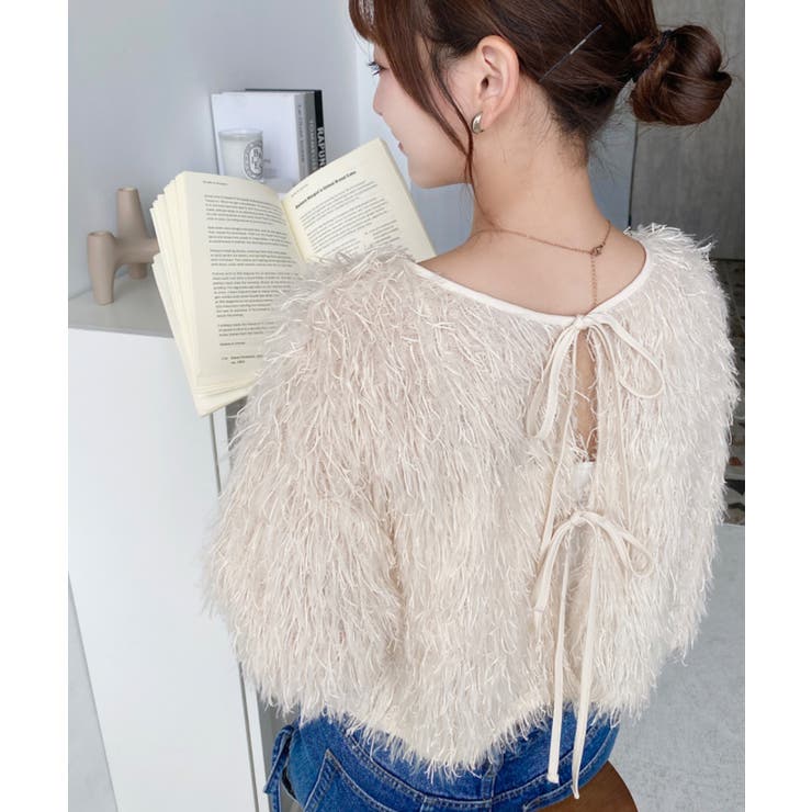 前後2WAYショート丈フリンジリボンカーディガン | moment+ | 詳細画像26 