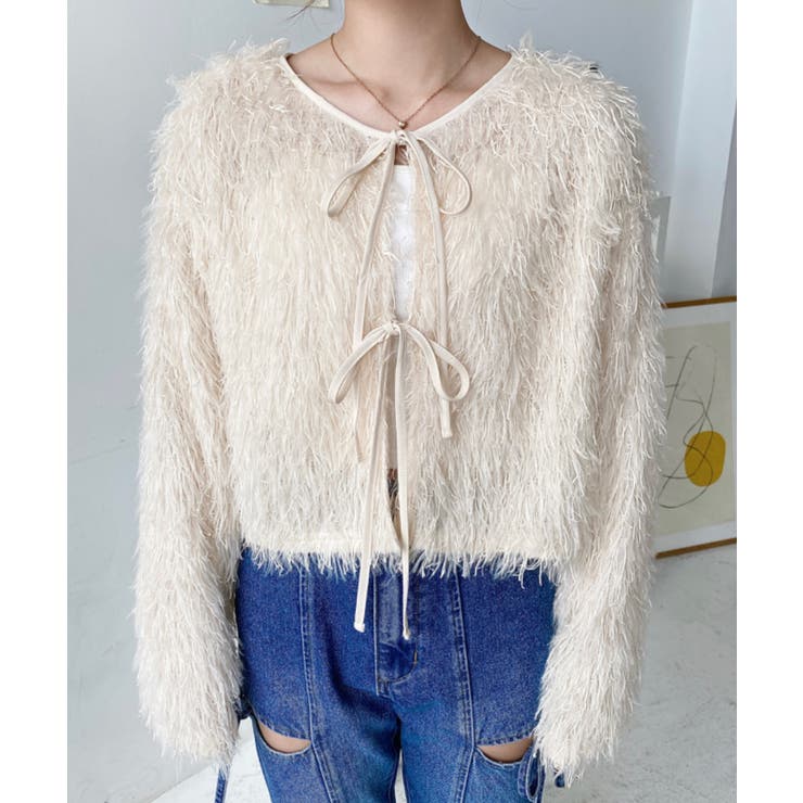 前後2WAYショート丈フリンジリボンカーディガン | moment+ | 詳細画像27 