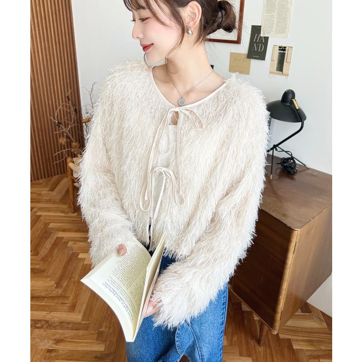 前後2WAYショート丈フリンジリボンカーディガン | moment+ | 詳細画像3 