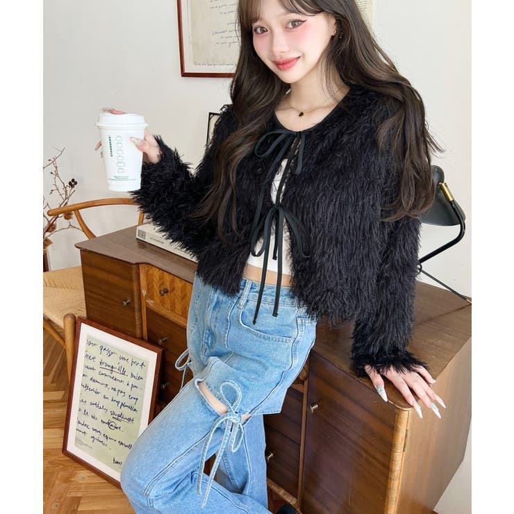 前後2WAYショート丈フリンジリボンカーディガン | moment+ | 詳細画像33 