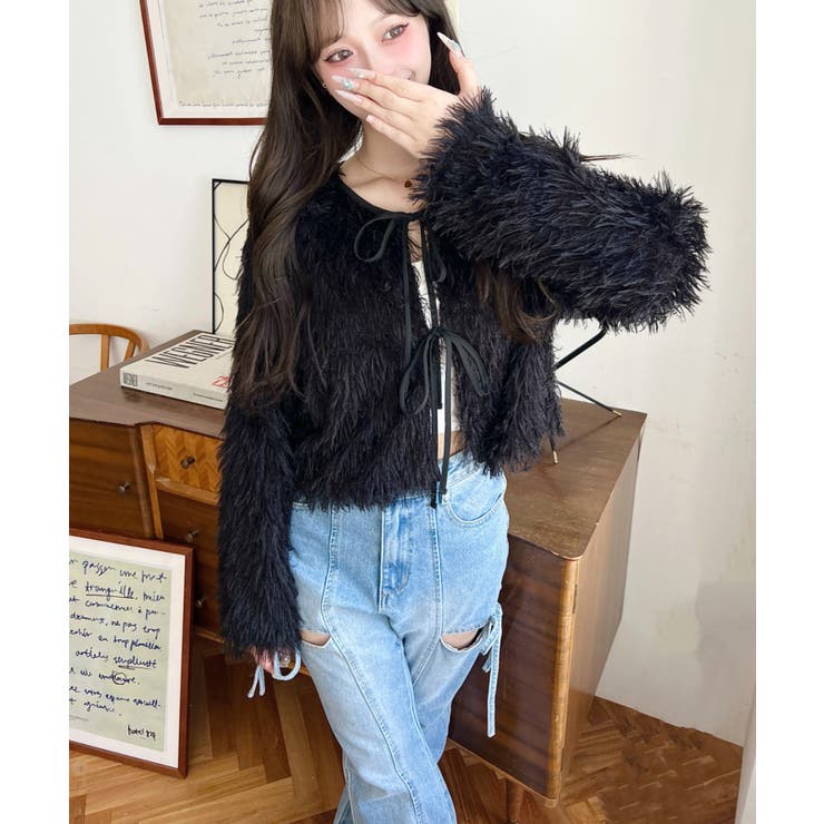 前後2WAYショート丈フリンジリボンカーディガン | moment+ | 詳細画像34 