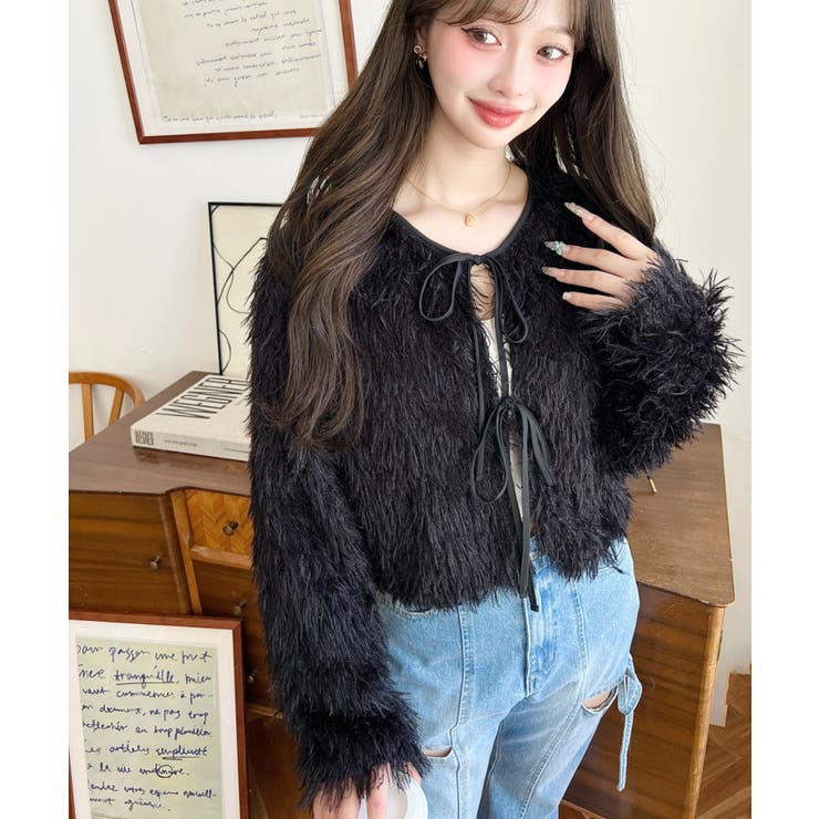 前後2WAYショート丈フリンジリボンカーディガン | moment+ | 詳細画像35 