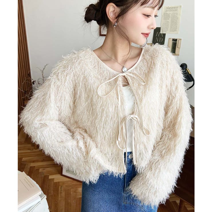 前後2WAYショート丈フリンジリボンカーディガン | moment+ | 詳細画像4 