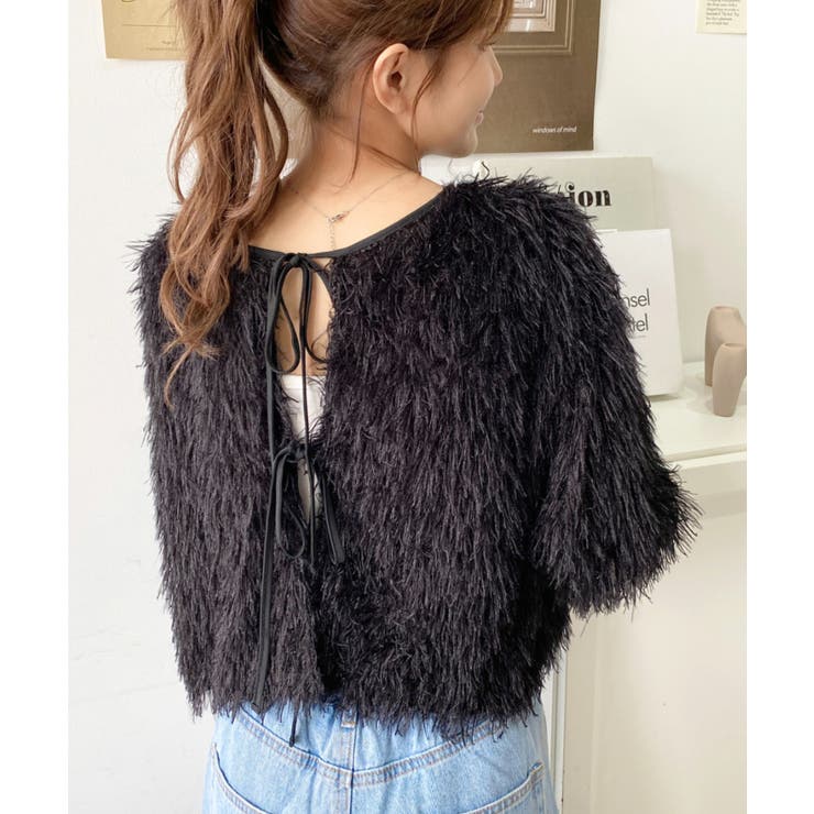 前後2WAYショート丈フリンジリボンカーディガン | moment+ | 詳細画像44 