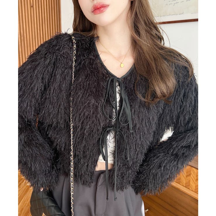 前後2WAYショート丈フリンジリボンカーディガン | moment+ | 詳細画像46 