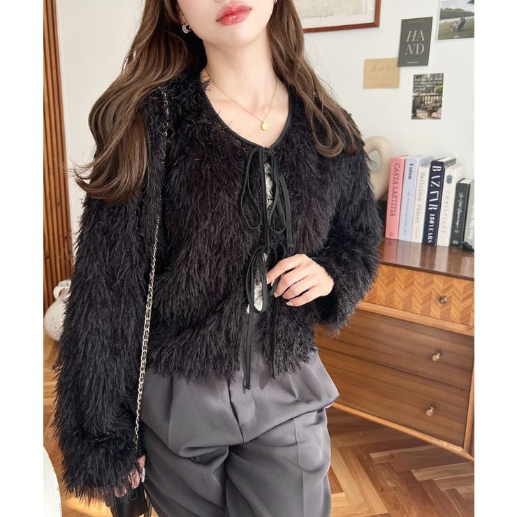 前後2WAYショート丈フリンジリボンカーディガン | moment+ | 詳細画像49 