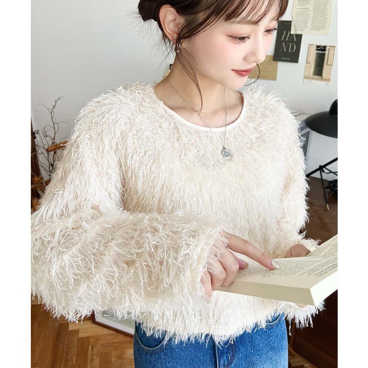 前後2WAYショート丈フリンジリボンカーディガン | moment+ | 詳細画像5 