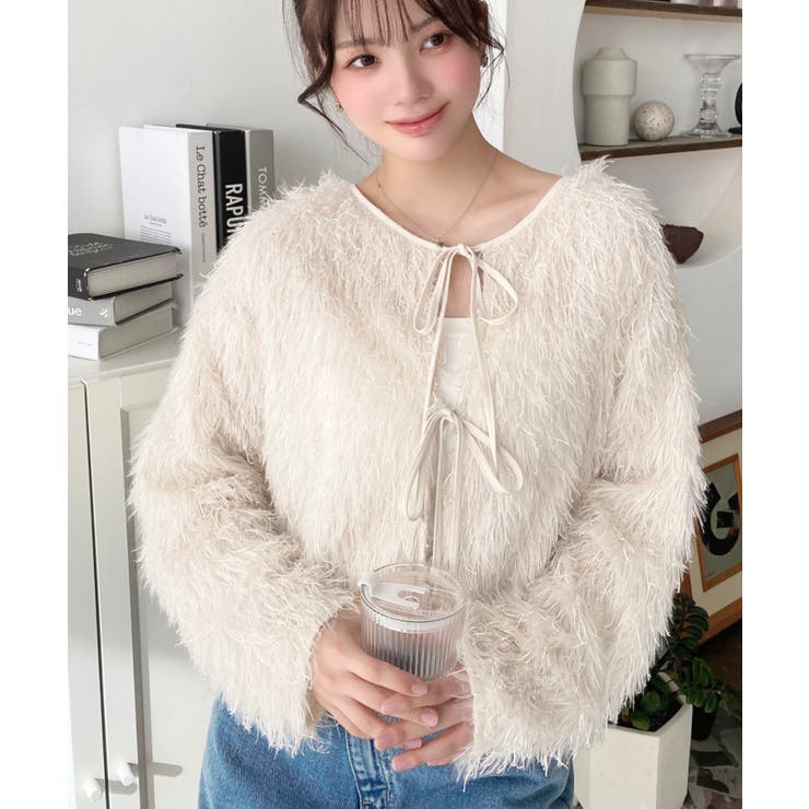 前後2WAYショート丈フリンジリボンカーディガン | moment+ | 詳細画像8 