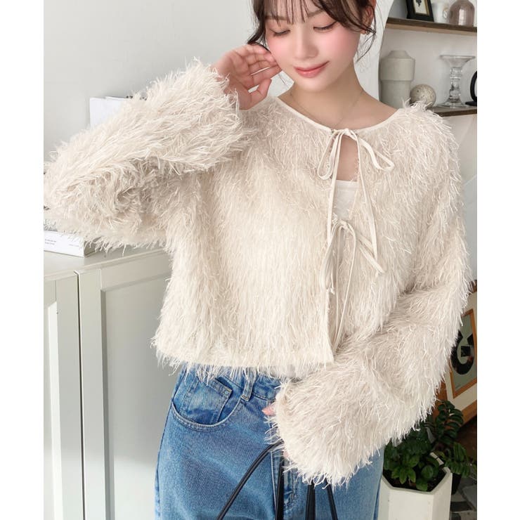 前後2WAYショート丈フリンジリボンカーディガン | moment+ | 詳細画像9 