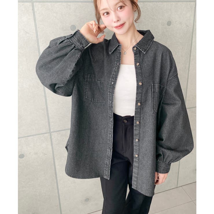 ブラック | ライトオンスデニムWポケット長袖オーバーシャツ | moment+