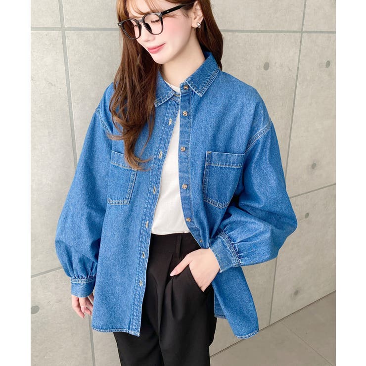 ブルー | ライトオンスデニムWポケット長袖オーバーシャツ | moment+