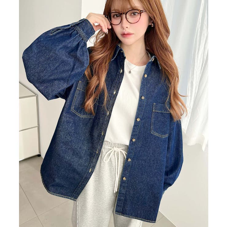 インディゴブルー | ライトオンスデニムWポケット長袖オーバーシャツ | moment+