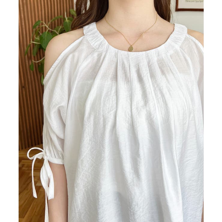 フロントタック半袖リボン肩開きブラウス | moment+ | 詳細画像16 