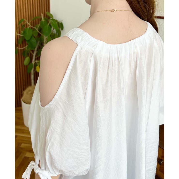 フロントタック半袖リボン肩開きブラウス | moment+ | 詳細画像19 