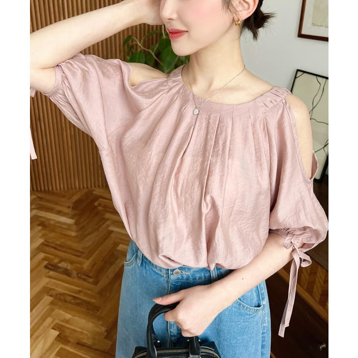 フロントタック半袖リボン肩開きブラウス | moment+ | 詳細画像21 