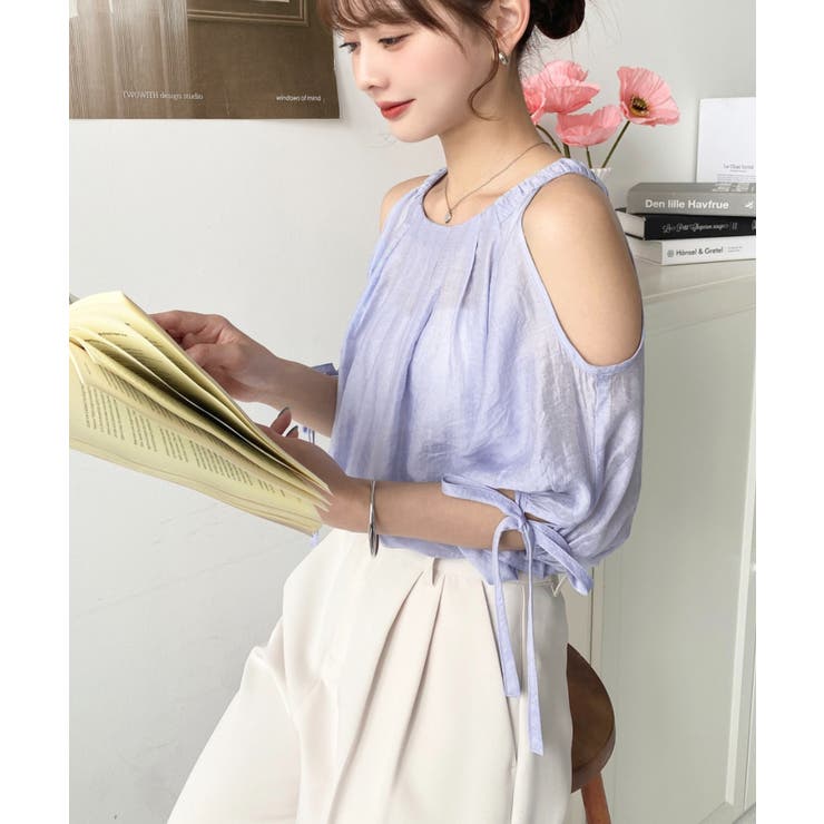 フロントタック半袖リボン肩開きブラウス | moment+ | 詳細画像6 