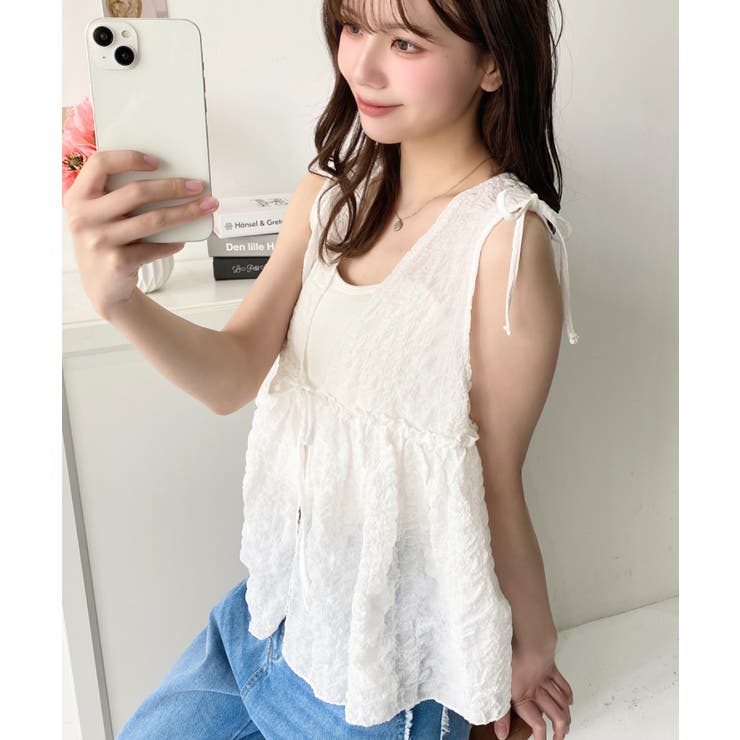 ポコポコチェックショルダーリボンペプラムベスト | moment+ | 詳細画像10 