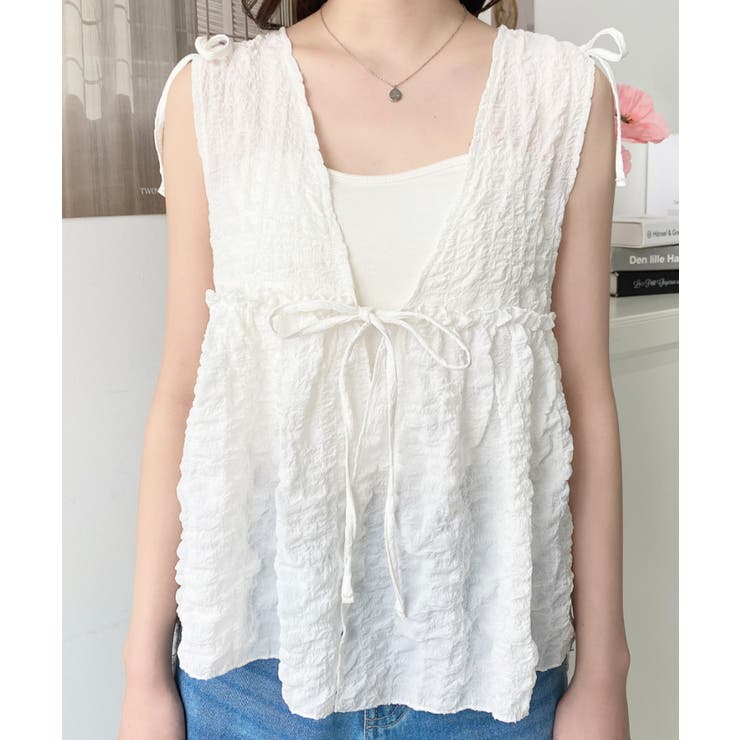 ポコポコチェックショルダーリボンペプラムベスト | moment+ | 詳細画像11 