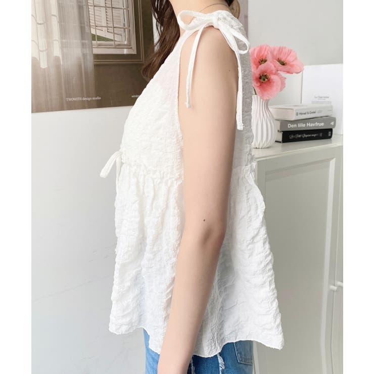 ポコポコチェックショルダーリボンペプラムベスト | moment+ | 詳細画像13 