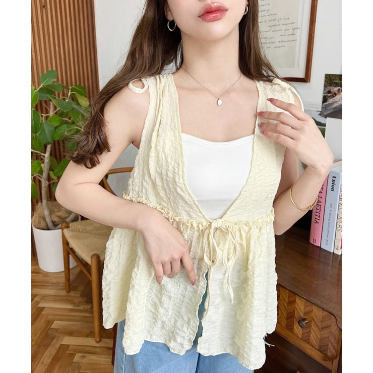 ポコポコチェックショルダーリボンペプラムベスト | moment+ | 詳細画像16 