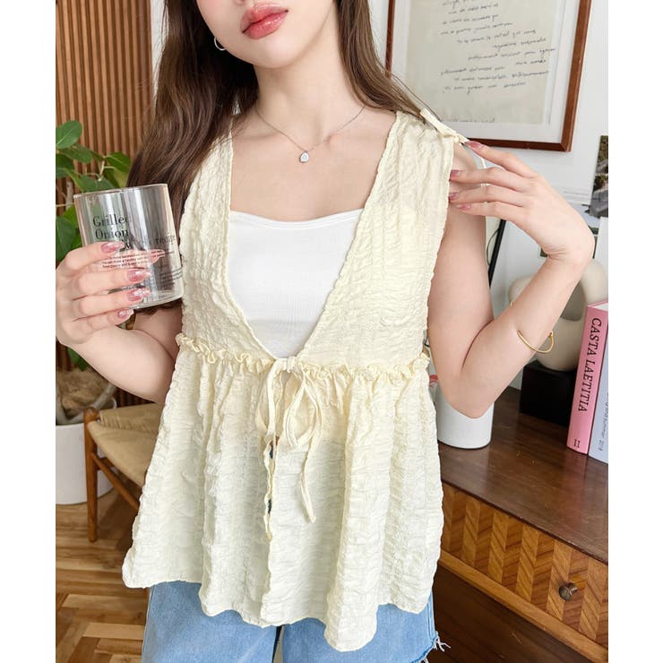 ポコポコチェックショルダーリボンペプラムベスト | moment+ | 詳細画像18 