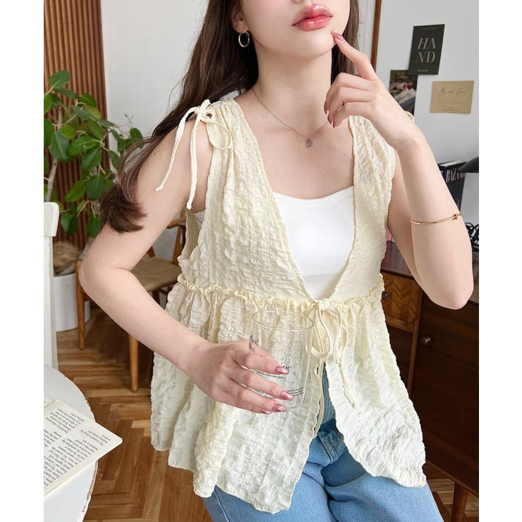 ポコポコチェックショルダーリボンペプラムベスト | moment+ | 詳細画像19 