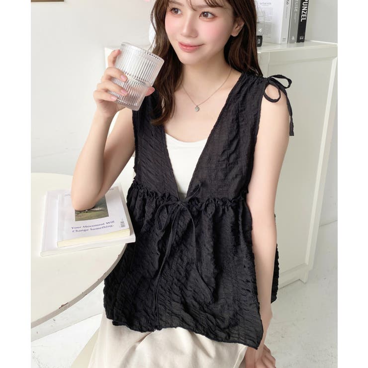 ポコポコチェックショルダーリボンペプラムベスト | moment+ | 詳細画像23 