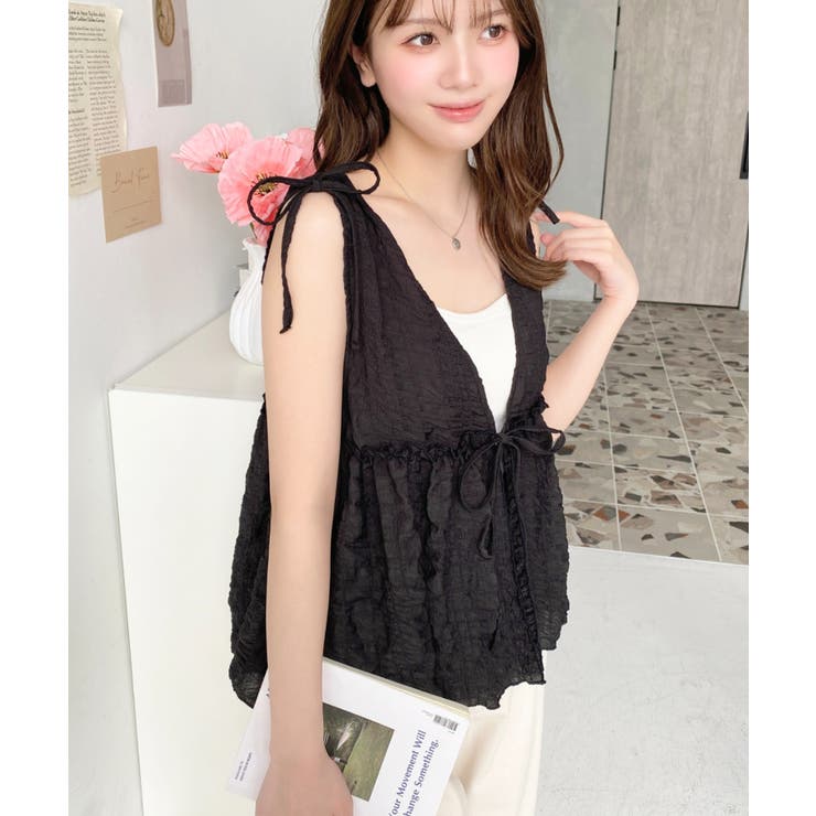 ポコポコチェックショルダーリボンペプラムベスト | moment+ | 詳細画像24 