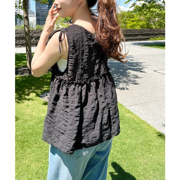 ポコポコチェックショルダーリボンペプラムベスト | moment+ | 詳細画像27 