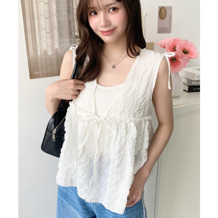 ポコポコチェックショルダーリボンペプラムベスト | moment+ | 詳細画像8 