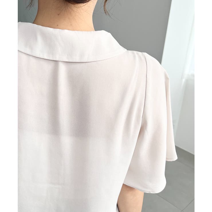 シフォンジョーゼットフレアスリーブ配色ダブルカラー半袖ブラウス | moment+ | 詳細画像13 