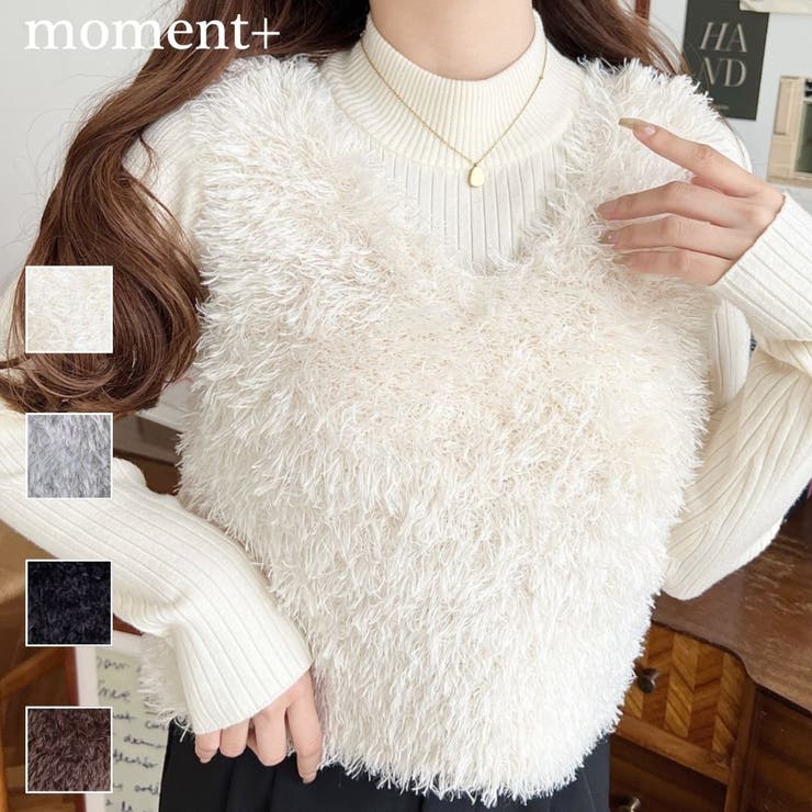 ブークレフェザーショートニットベスト[品番：ERMW0003907]｜moment+