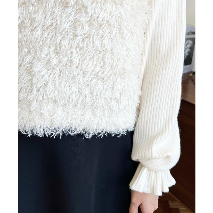 ブークレフェザーショートニットベスト[品番：ERMW0003907]｜moment+