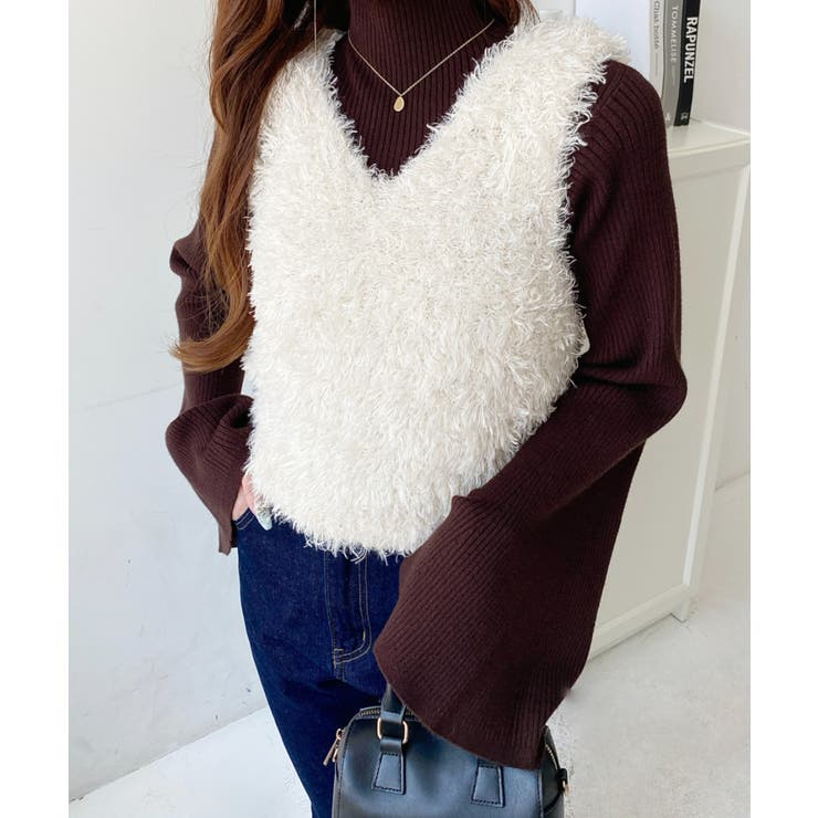 ブークレフェザーショートニットベスト | moment+ | 詳細画像12 