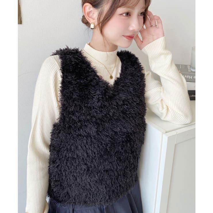 ブークレフェザーショートニットベスト[品番：ERMW0003907]｜moment+