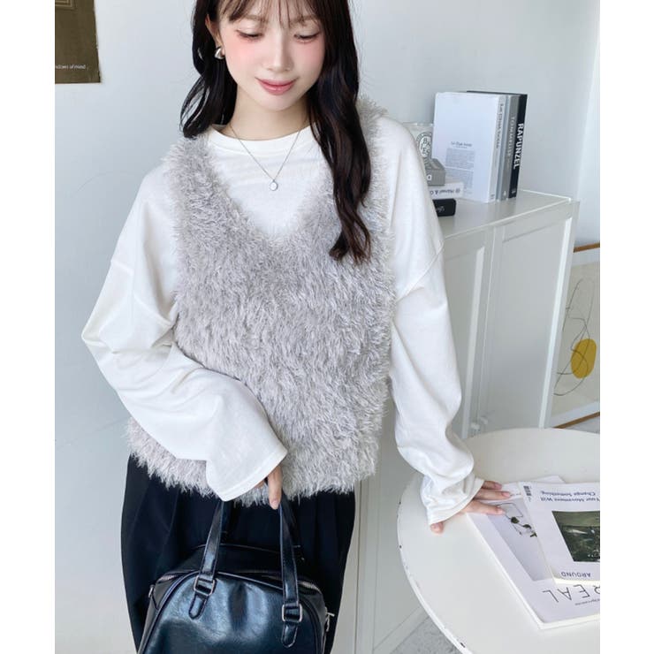 ブークレフェザーショートニットベスト | moment+ | 詳細画像25 