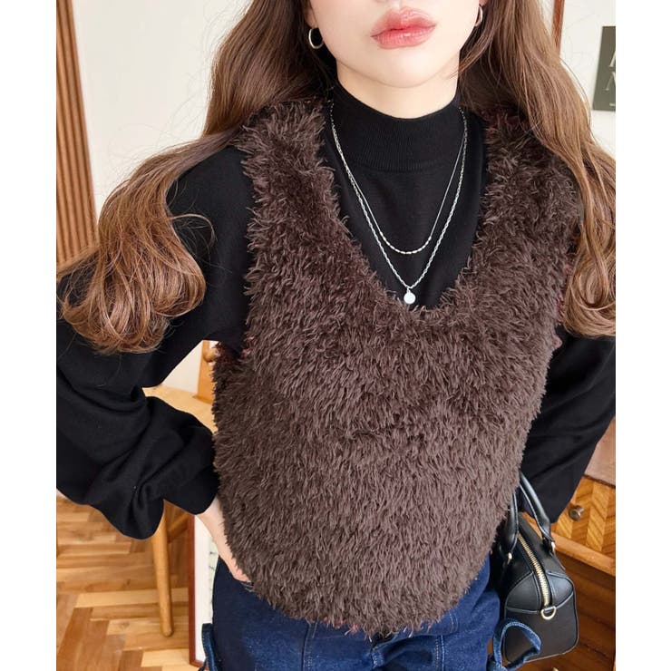 ブークレフェザーショートニットベスト[品番：ERMW0003907]｜moment+