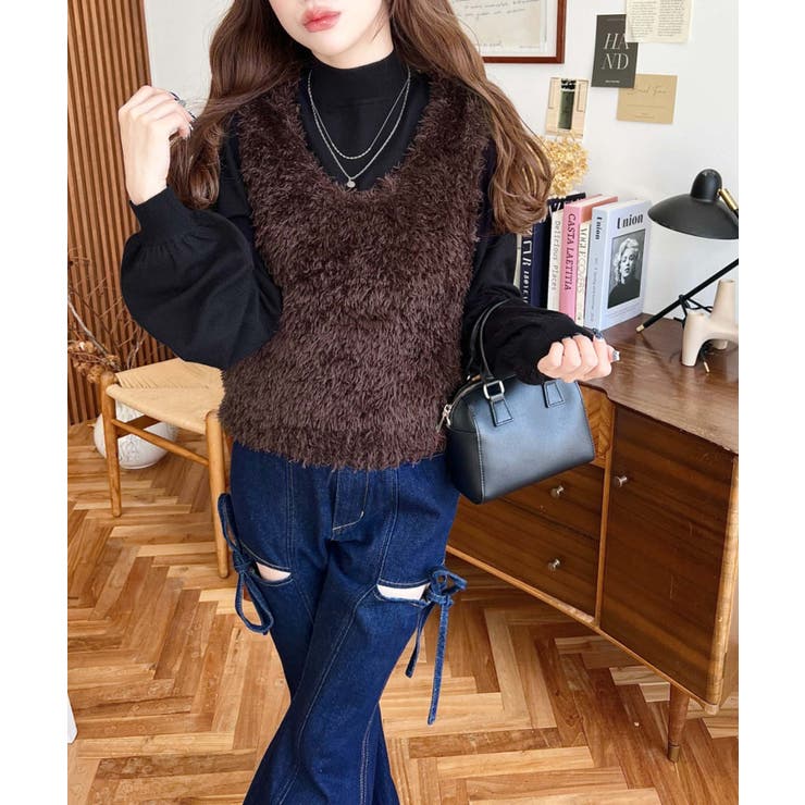 ブークレフェザーショートニットベスト | moment+ | 詳細画像29 