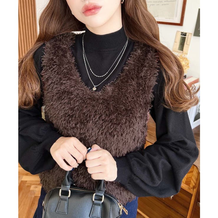 ブラウン | ブークレフェザーショートニットベスト | moment+