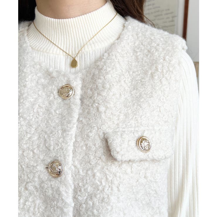 フェイクリングウール金ボタンノーカラーベスト | moment+ | 詳細画像10 