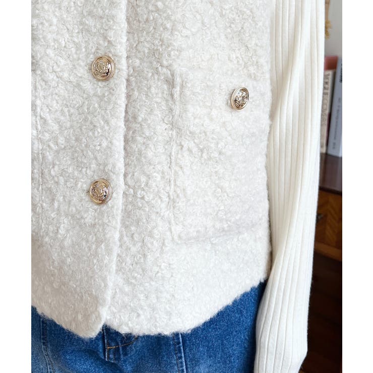 フェイクリングウール金ボタンノーカラーベスト | moment+ | 詳細画像11 