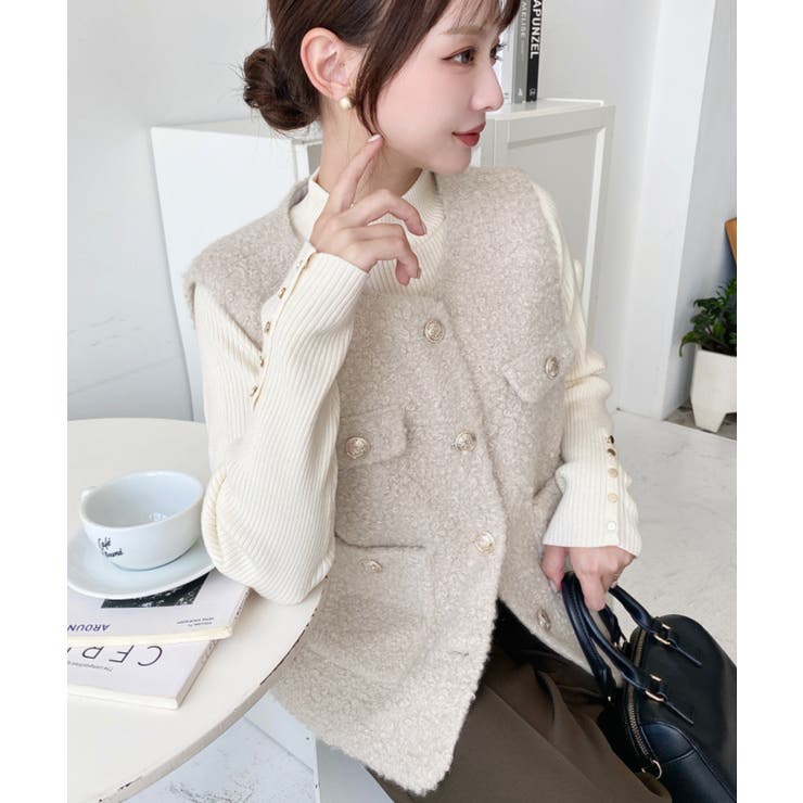 フェイクリングウール金ボタンノーカラーベスト | moment+ | 詳細画像27 