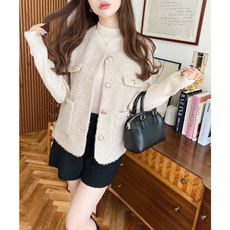 フェイクリングウール金ボタンノーカラーベスト | moment+ | 詳細画像31 