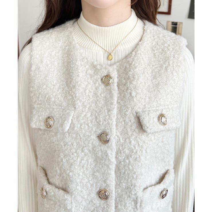 フェイクリングウール金ボタンノーカラーベスト | moment+ | 詳細画像8 