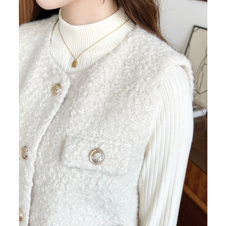 フェイクリングウール金ボタンノーカラーベスト | moment+ | 詳細画像9 