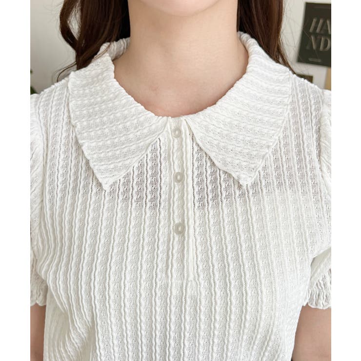 ストライプレースパフスリーブ半袖ポロシャツ | moment+ | 詳細画像10 