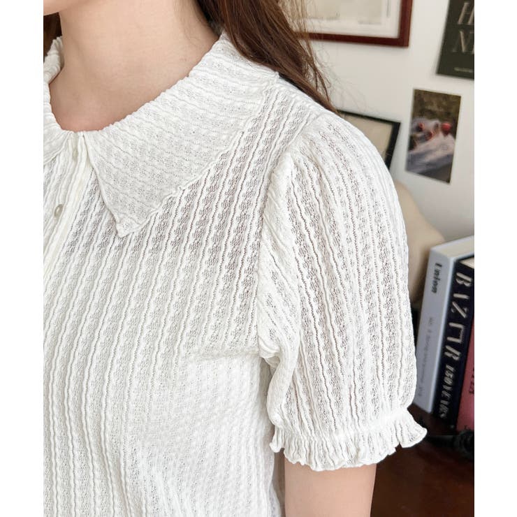 ストライプレースパフスリーブ半袖ポロシャツ | moment+ | 詳細画像11 