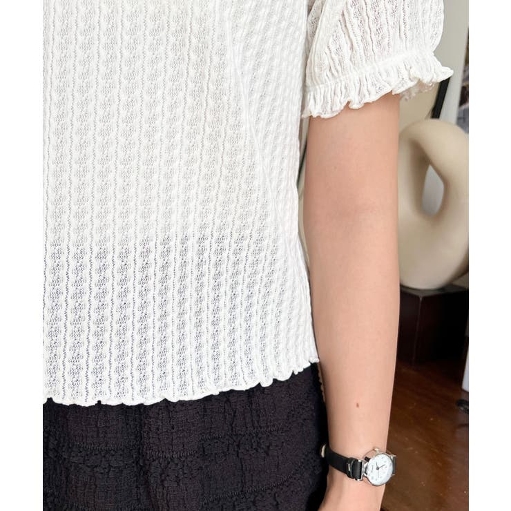 ストライプレースパフスリーブ半袖ポロシャツ | moment+ | 詳細画像12 