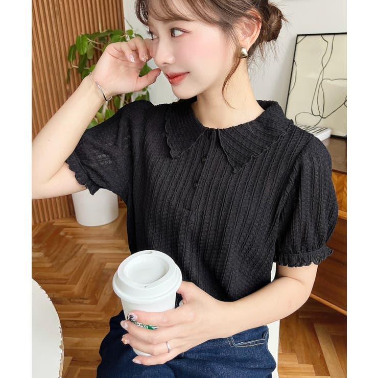 ストライプレースパフスリーブ半袖ポロシャツ | moment+ | 詳細画像17 