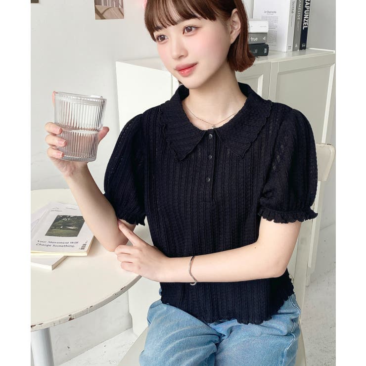 ストライプレースパフスリーブ半袖ポロシャツ | moment+ | 詳細画像19 